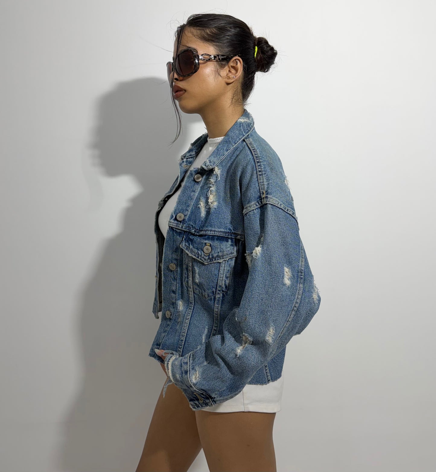 Women's Jacket Cropped Distressed Denim