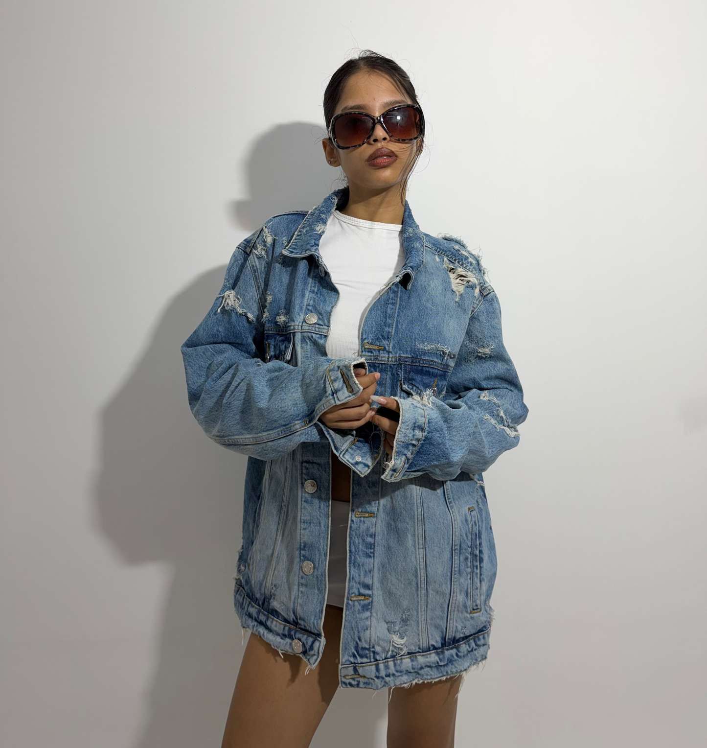 Women's Jacket Oversized Distressed Denim