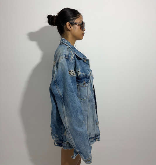 Women's Jacket Oversized Distressed Denim