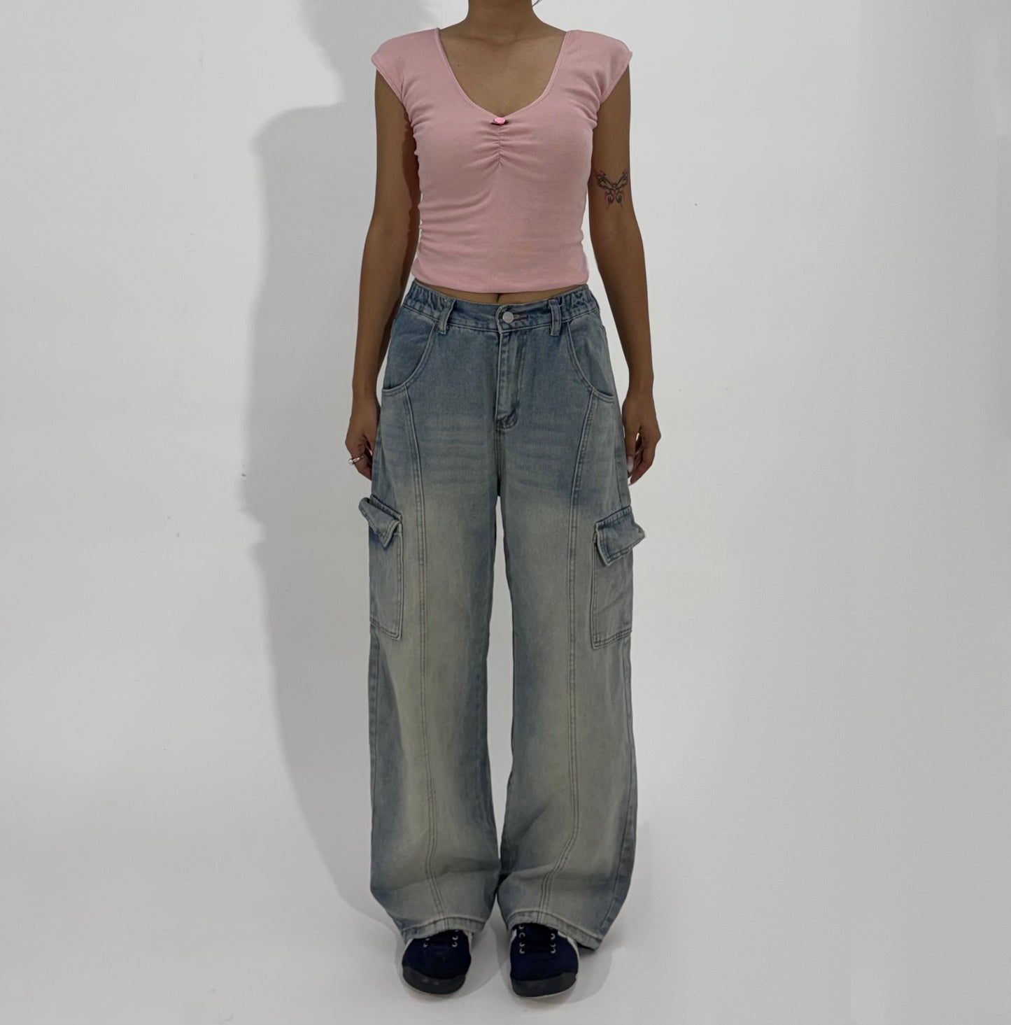 Women's Jeans Light Wash Wide-Leg Cargo