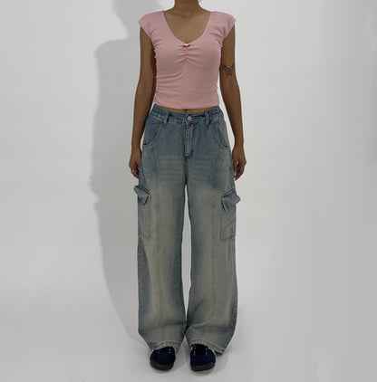 Women's Jeans Light Wash Wide-Leg Cargo