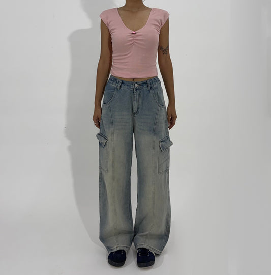 Women's Jeans Light Wash Wide-Leg Cargo