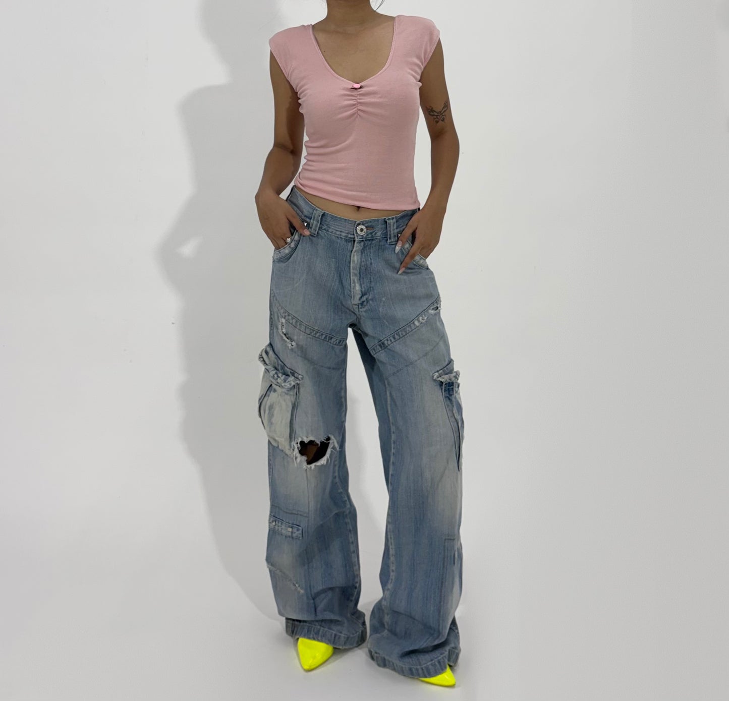Women's Jeans Distressed Wide-Leg Cargo