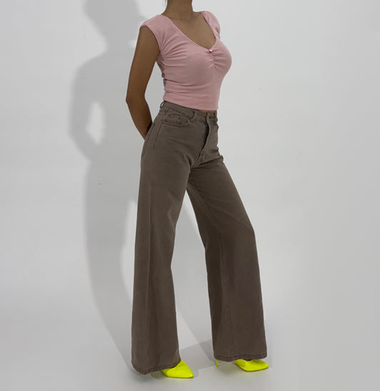 Women's Jeans Brown Wide-Leg