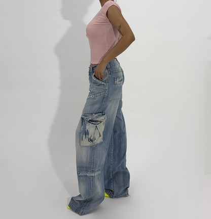 Women's Jeans Distressed Wide-Leg Cargo
