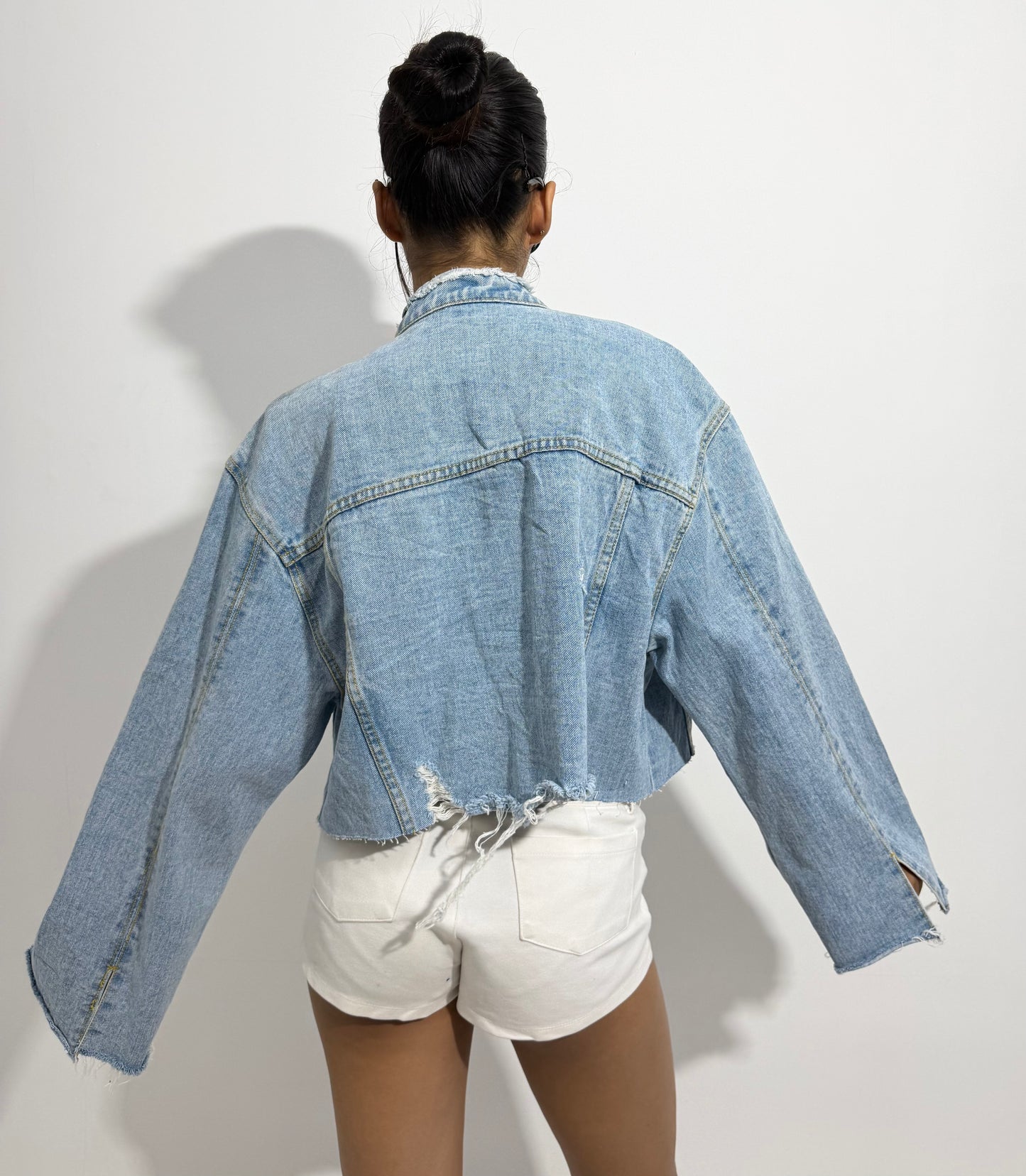 Women's Jacket cropped light-wash denim