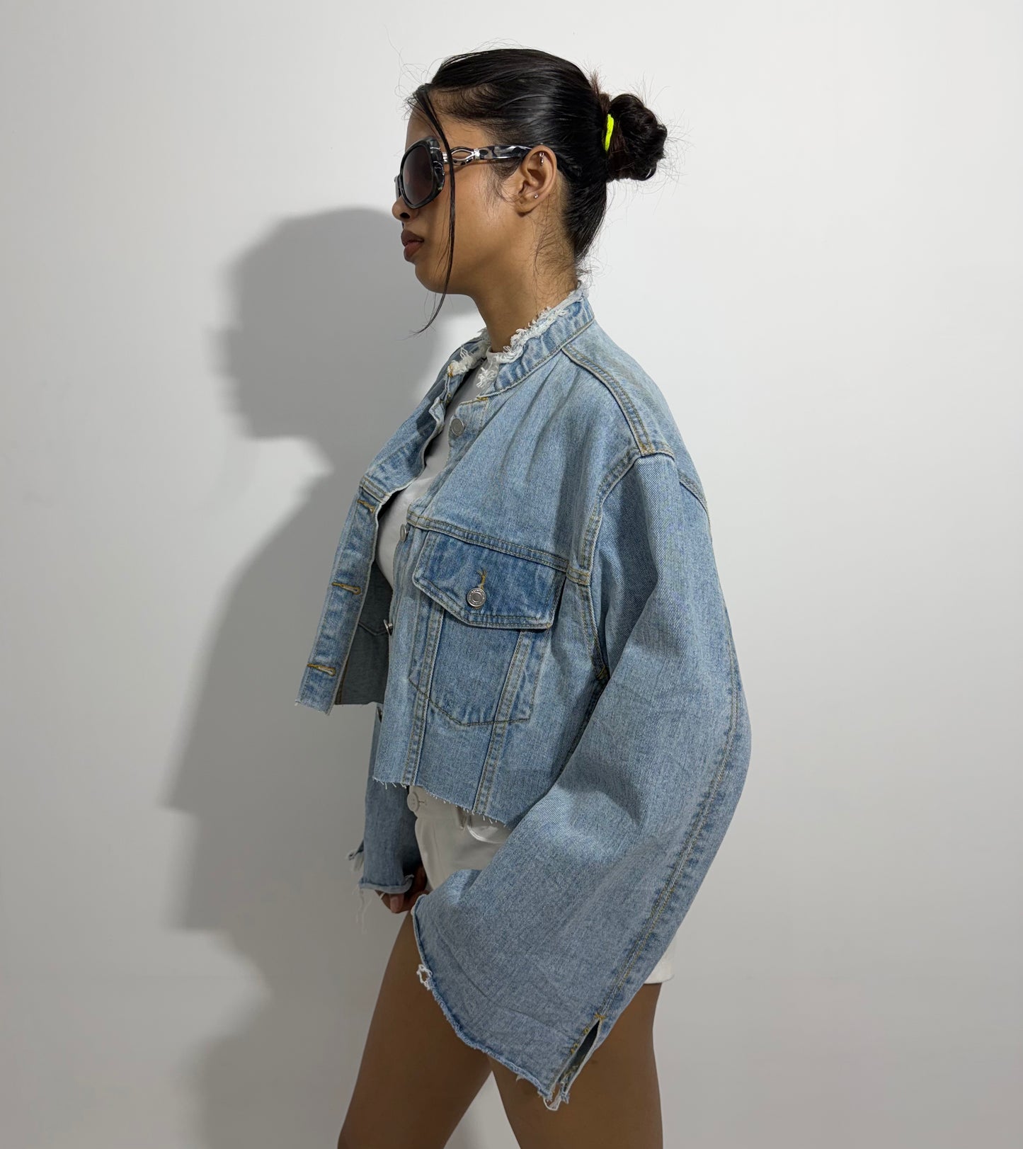 Women's Jacket cropped light-wash denim