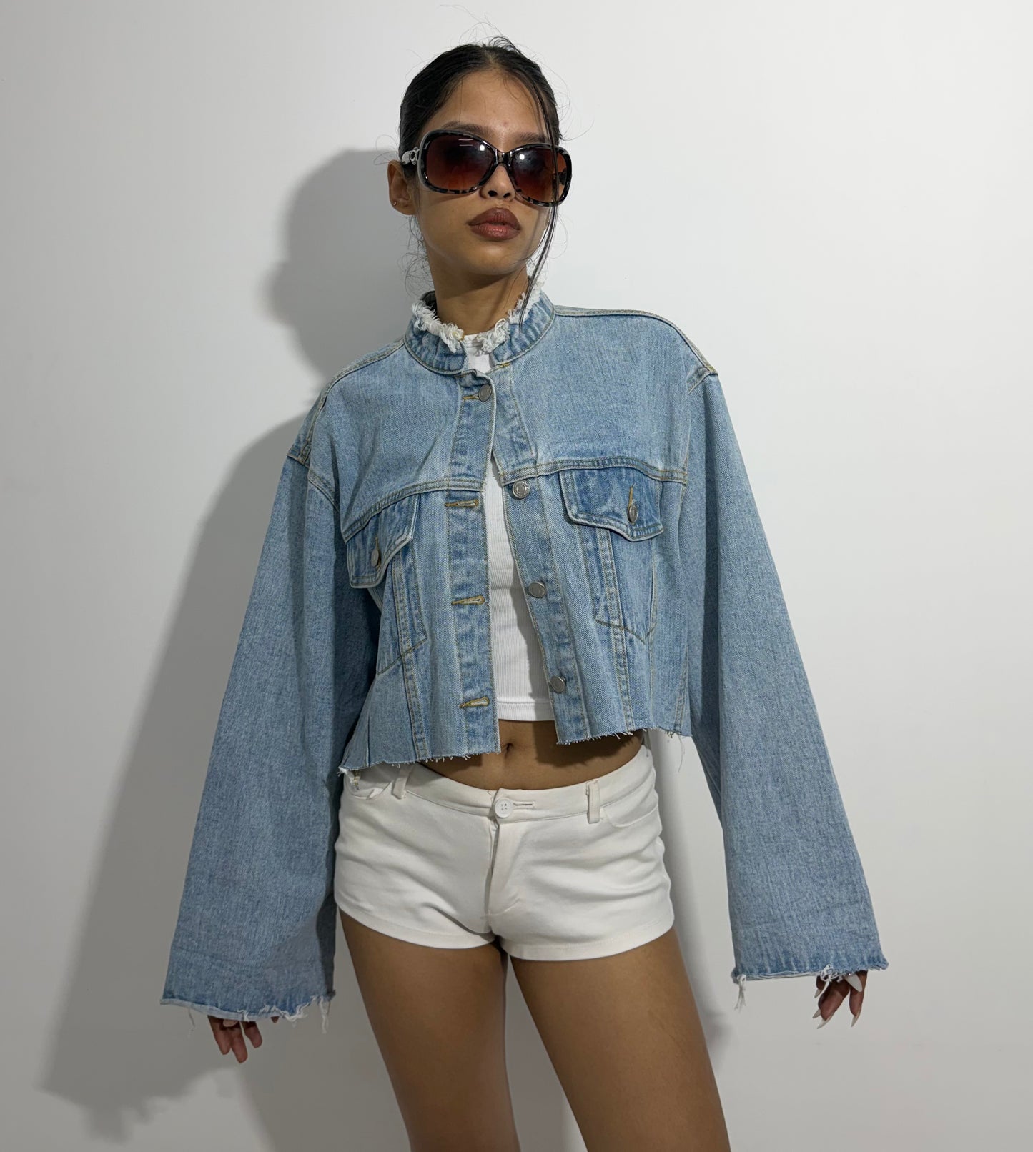Women's Jacket cropped light-wash denim