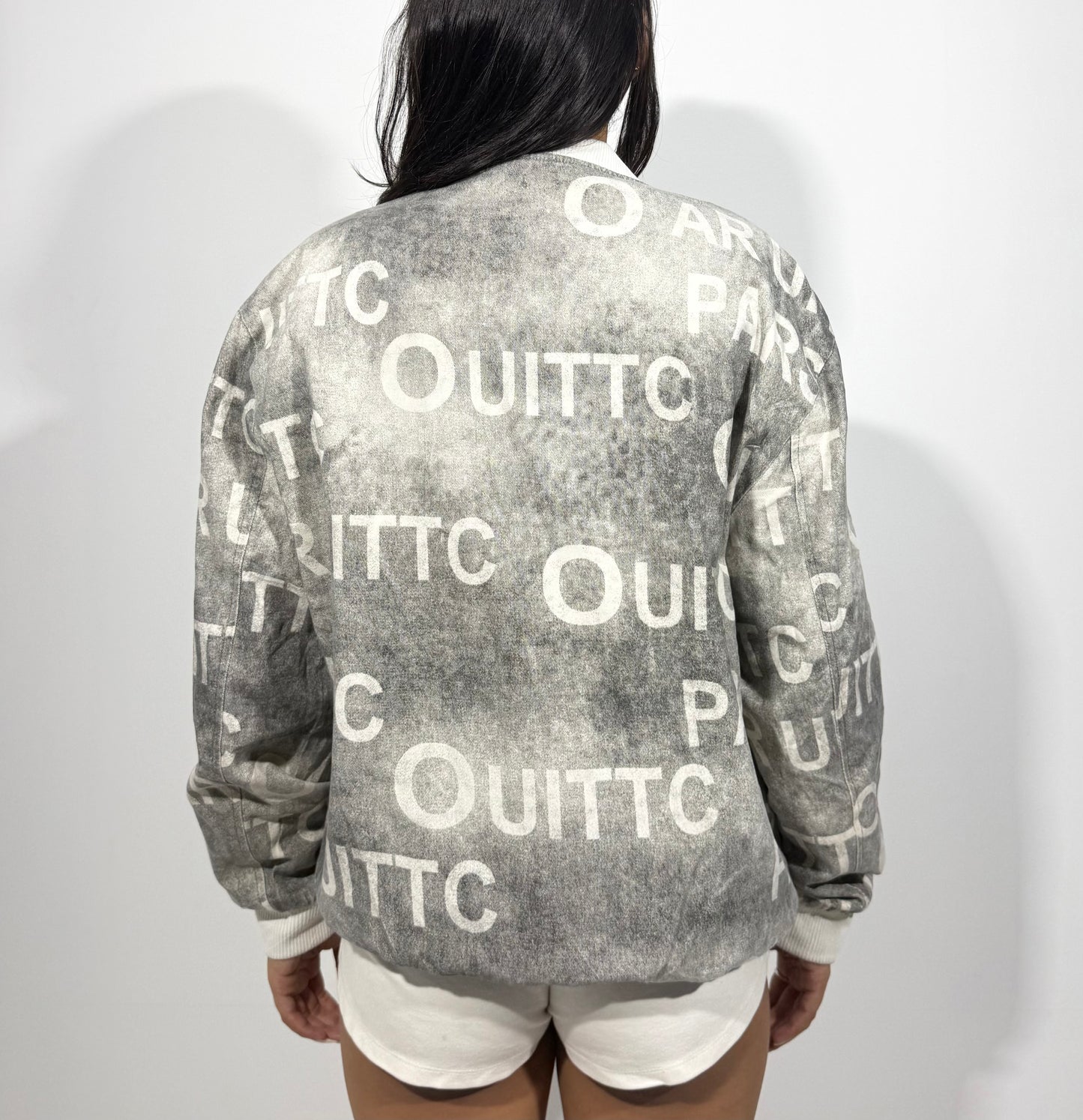 Women's Jacket Grey Typography Bomber Jacket