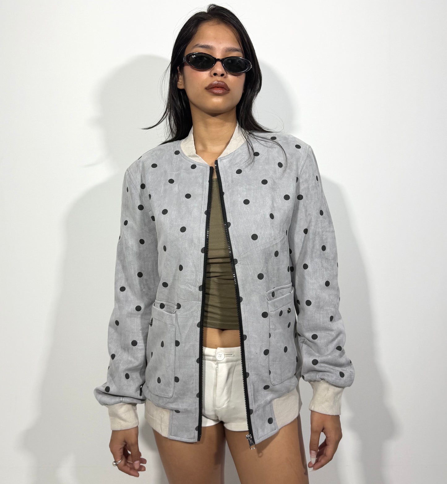 Women's Jacket Grey Polka Dot Bomber