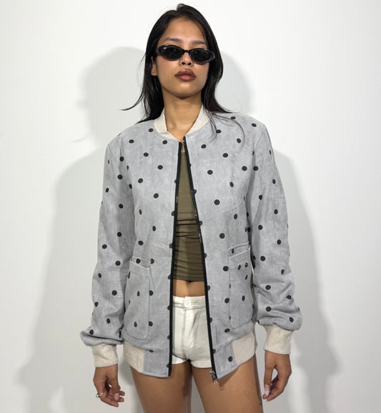 Women's Jacket Grey Polka Dot Bomber