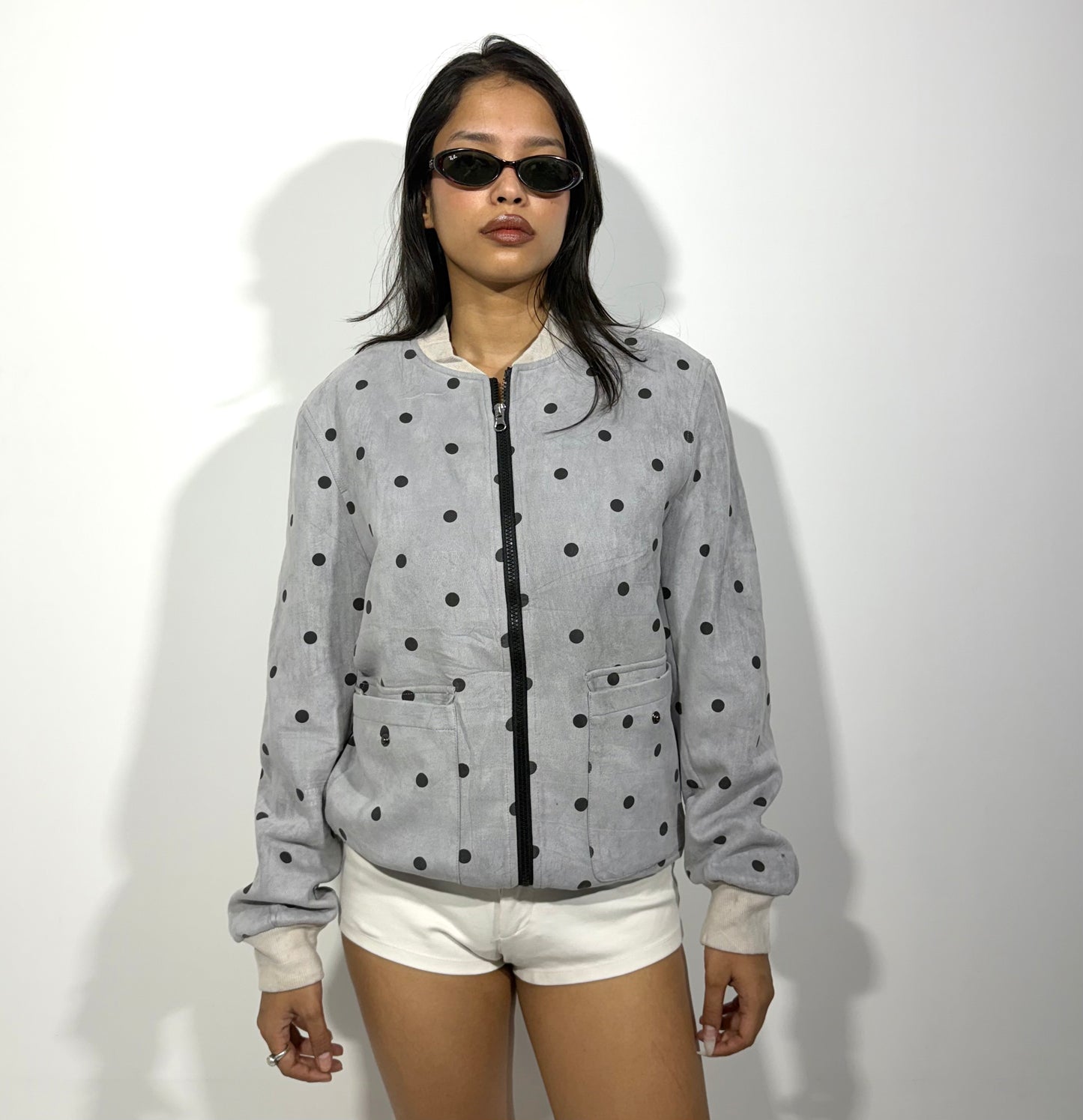 Women's Jacket Grey Polka Dot Bomber
