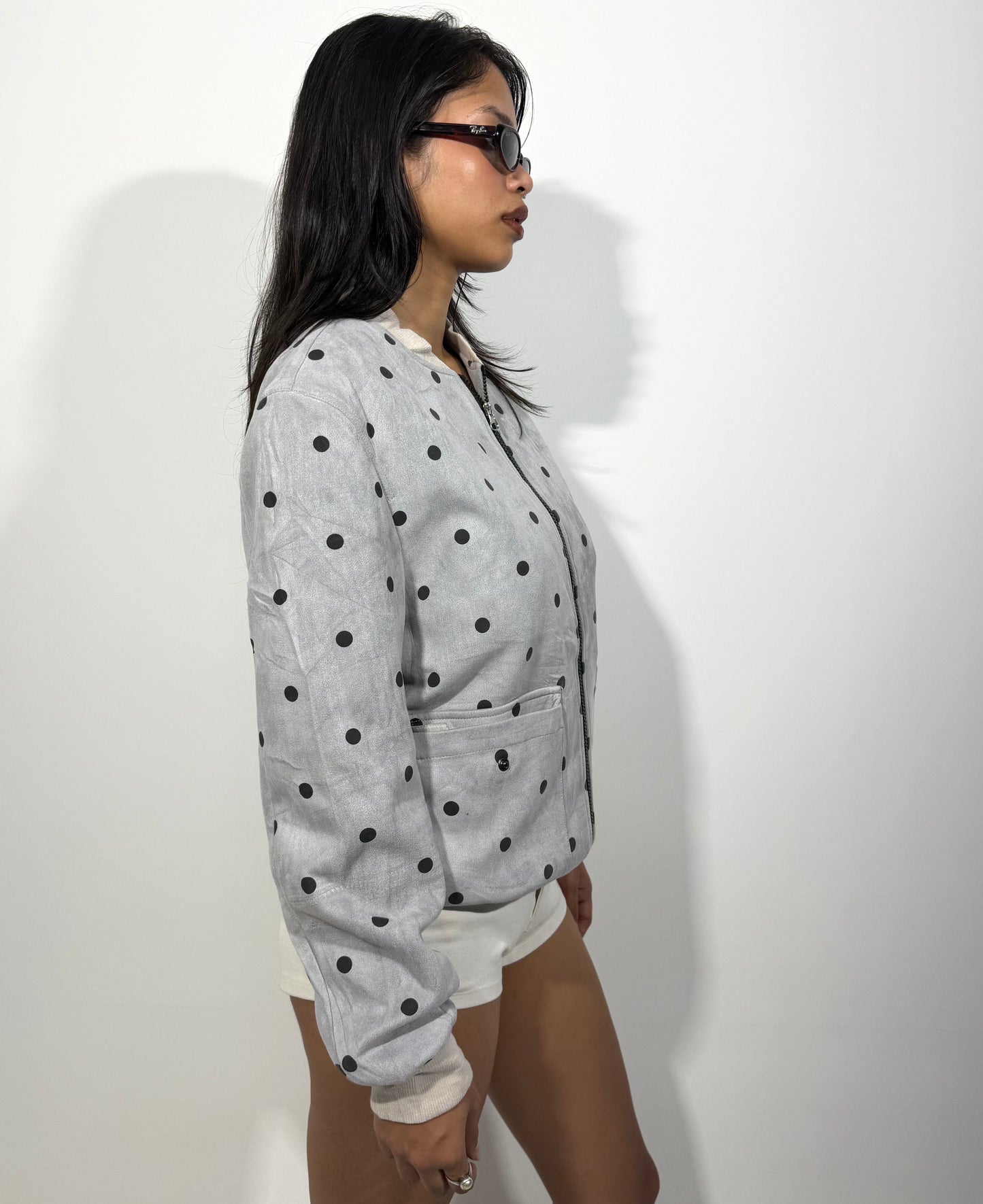 Women's Jacket Grey Polka Dot Bomber