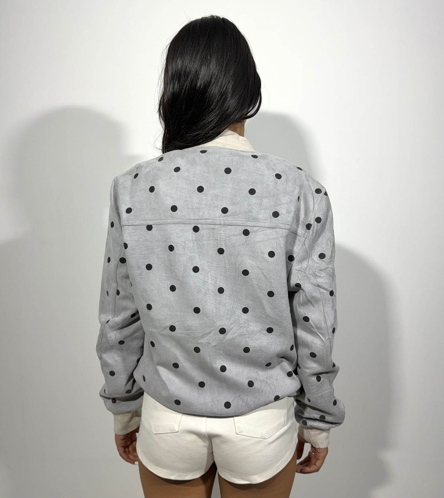 Women's Jacket Grey Polka Dot Bomber