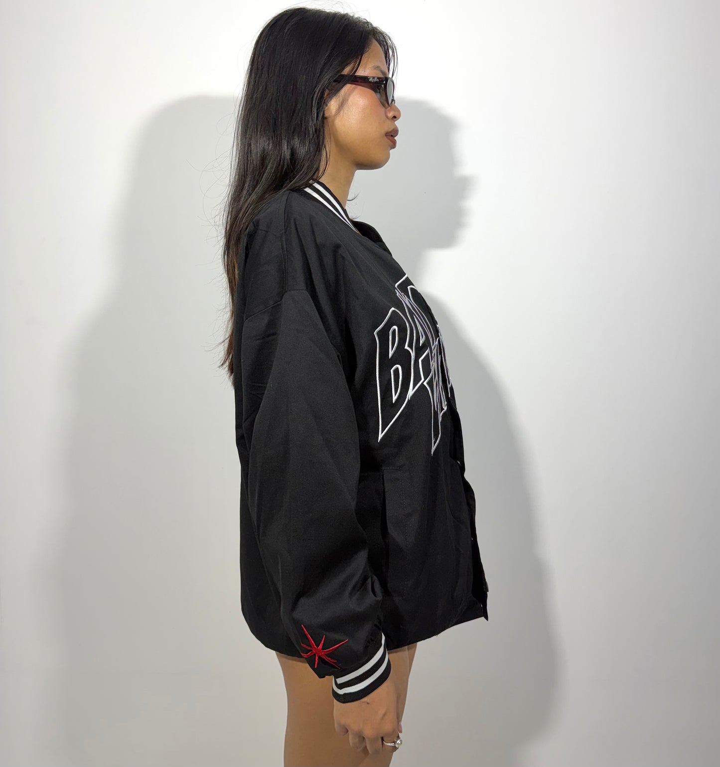 Women's Jacket Black Graphic Varsity