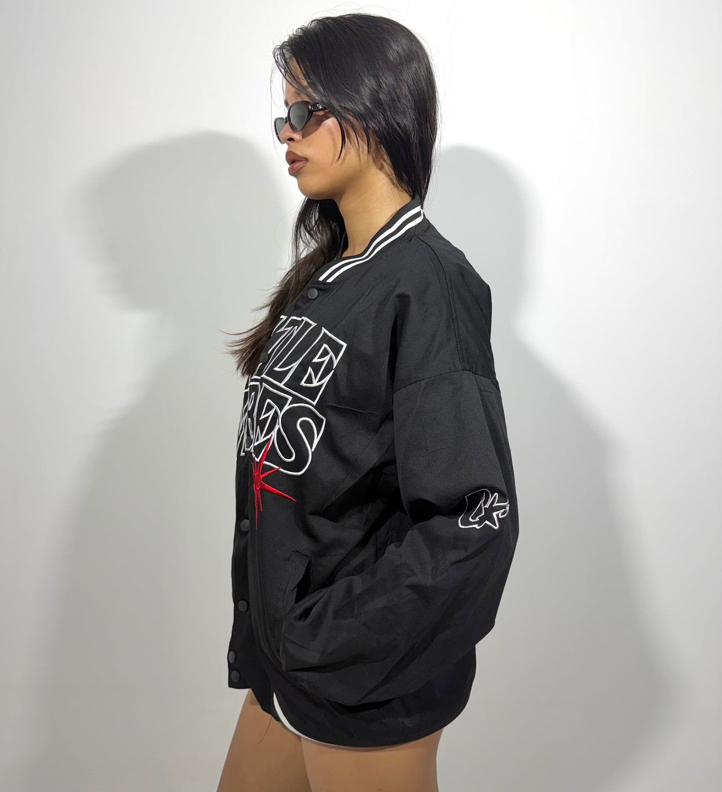 Women's Jacket Black Graphic Varsity