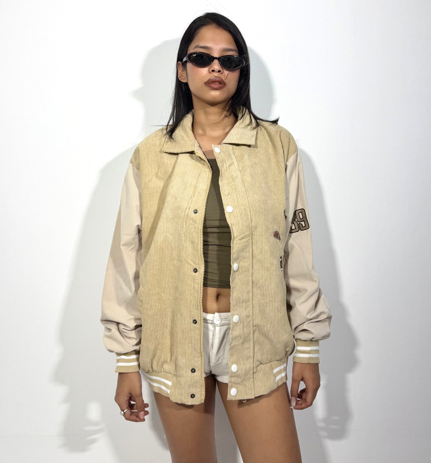 Women's Jacket Beige Corduroy Varsity
