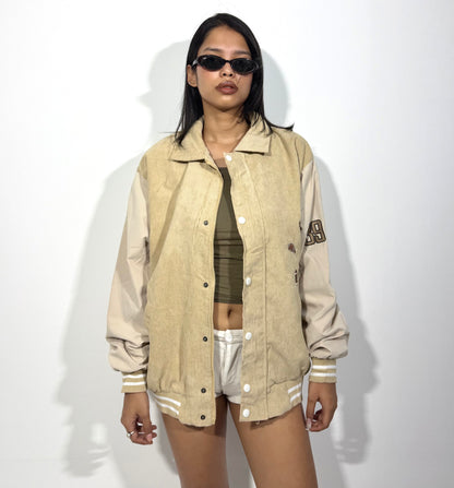 Women's Jacket Beige Corduroy Varsity