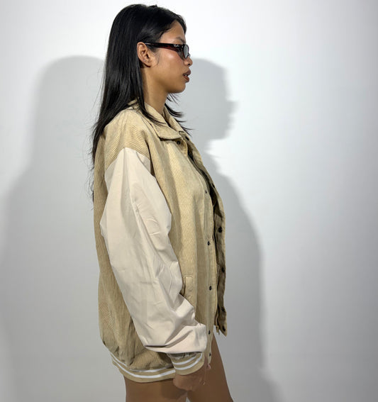 Women's Jacket Beige Corduroy Varsity