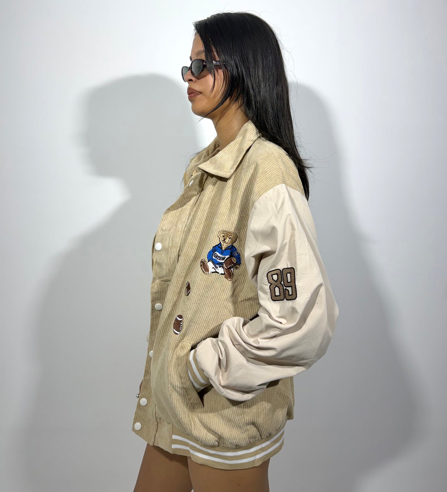 Women's Jacket Beige Corduroy Varsity