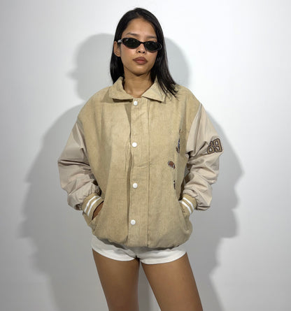 Women's Jacket Beige Corduroy Varsity