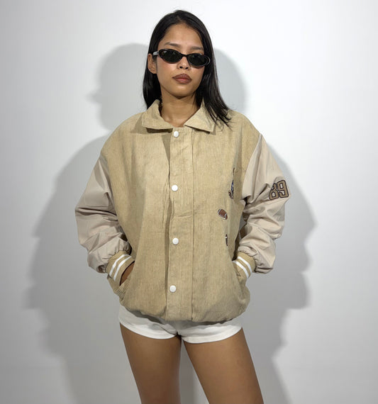 Women's Jacket Beige Corduroy Varsity