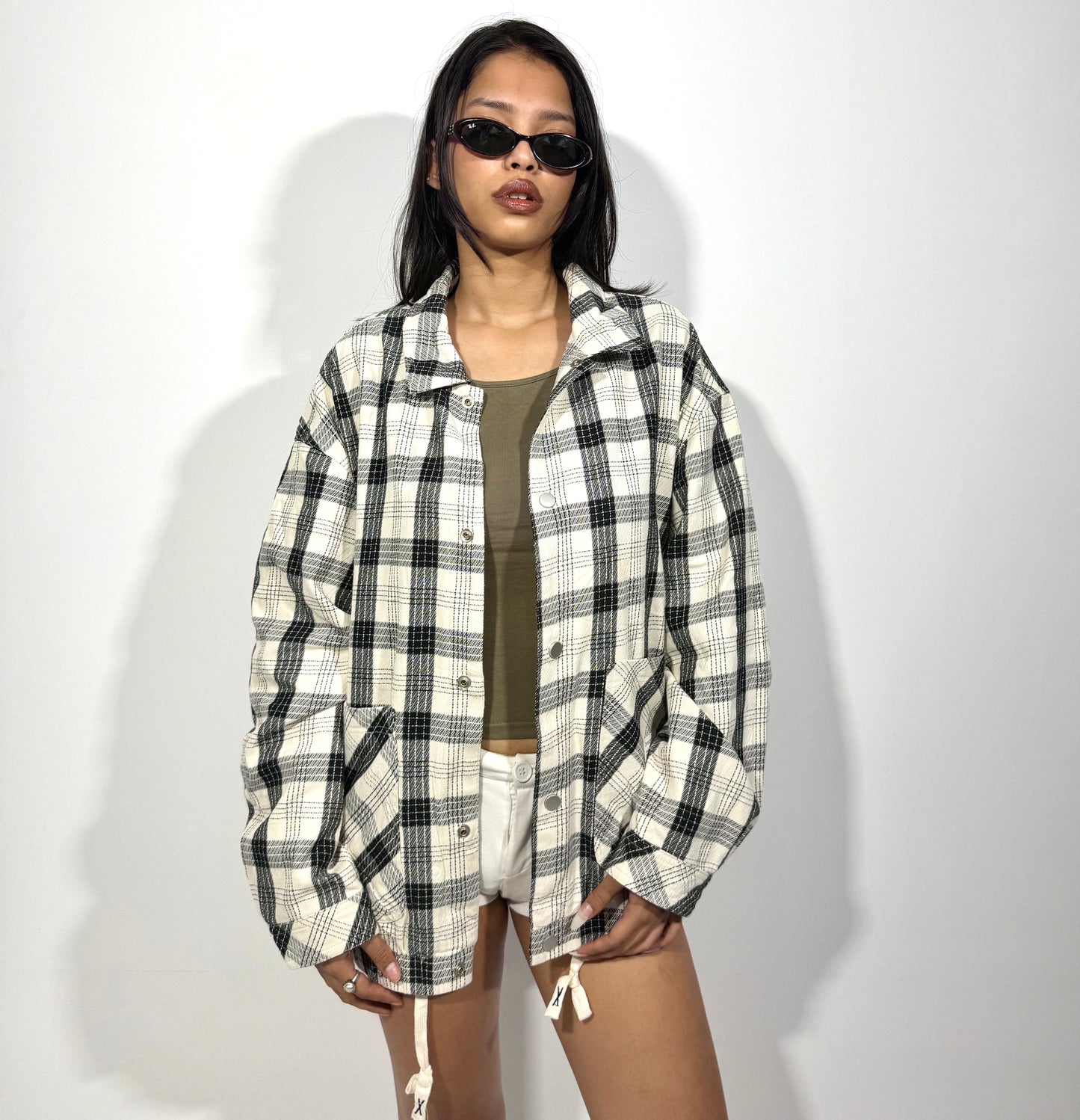 Women's Jacket Black & White Plaid Overshirt
