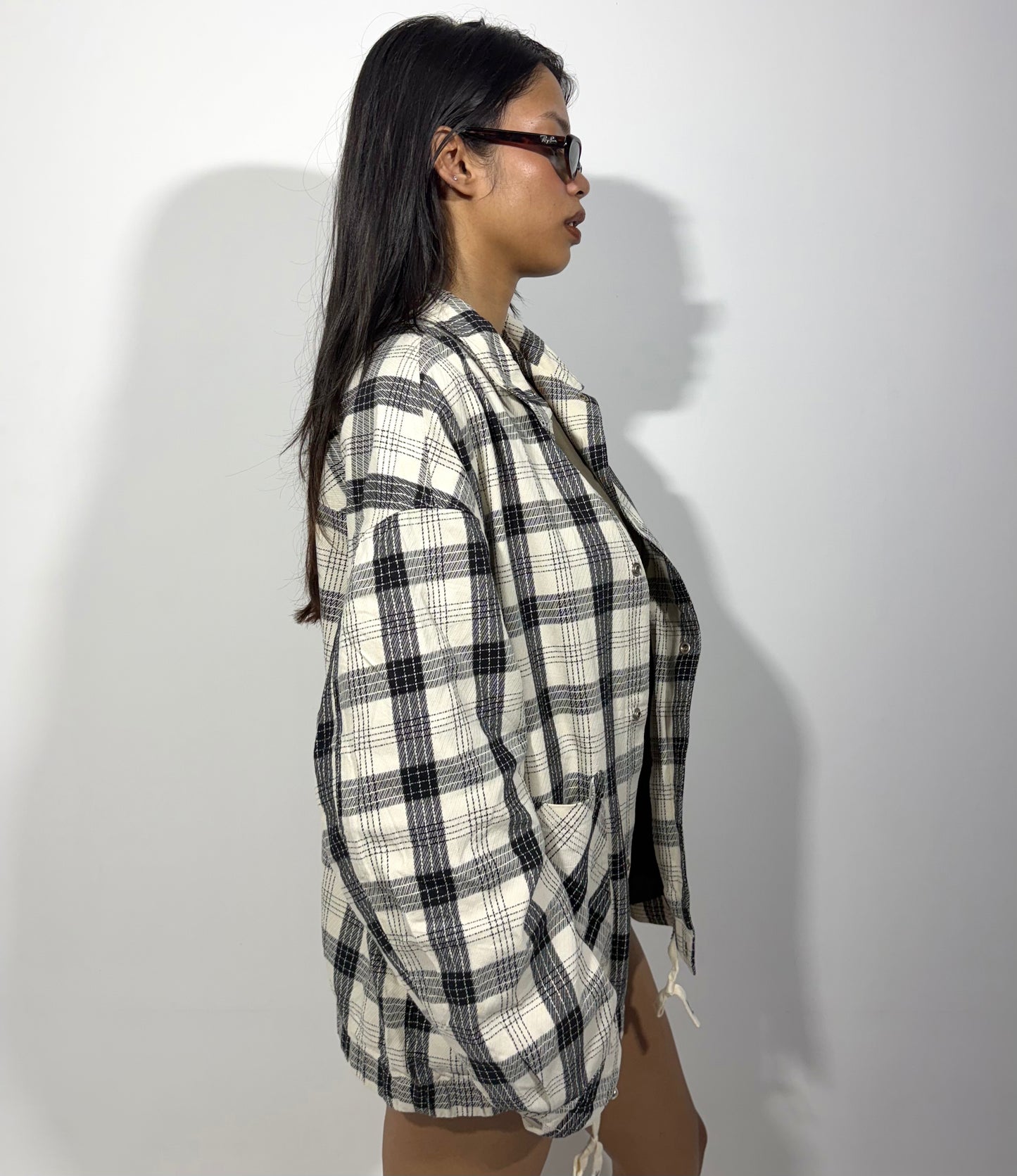 Women's Jacket Black & White Plaid Overshirt
