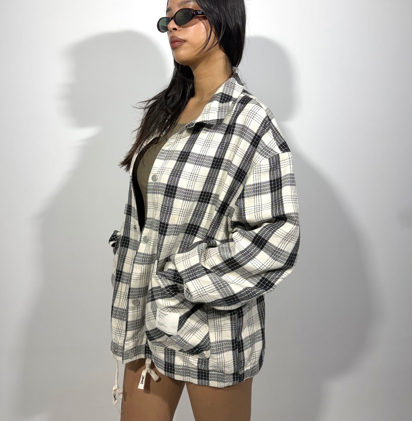 Women's Jacket Black & White Plaid Overshirt
