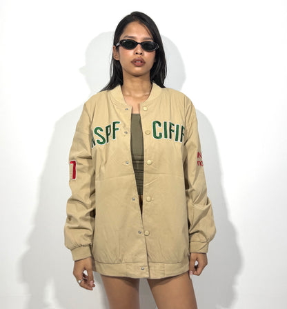 Unisex Beige Graphic Varsity Jacket