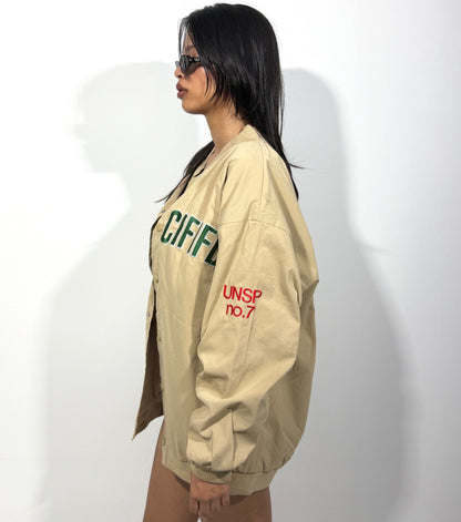 Unisex Beige Graphic Varsity Jacket