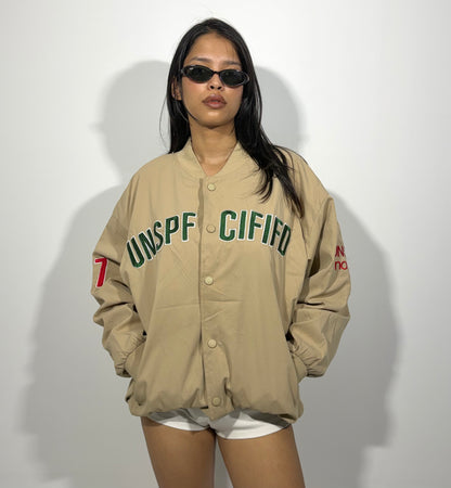 Unisex Beige Graphic Varsity Jacket