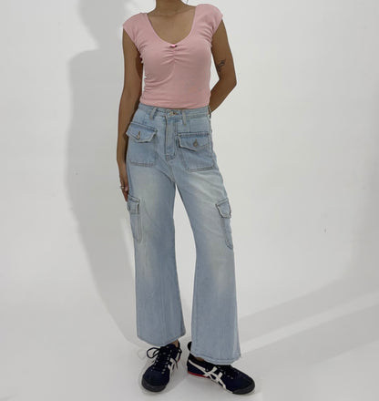 Women's Jeans Light Wash Wide-Leg Cargo
