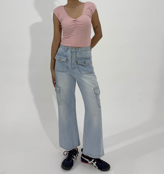 Women's Jeans Light Wash Wide-Leg Cargo