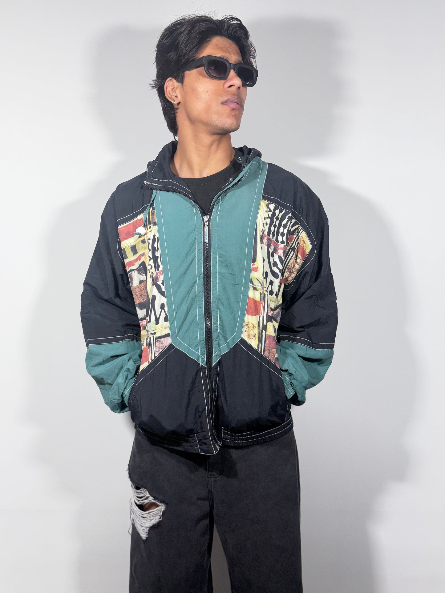 Vintage Graphic Colorblock Zip-Up Men's Jacket