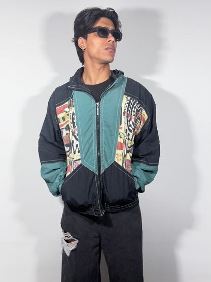 Vintage Graphic Colorblock Zip-Up Men's Jacket