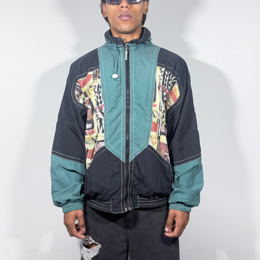 Vintage Graphic Colorblock Zip-Up Men's Jacket