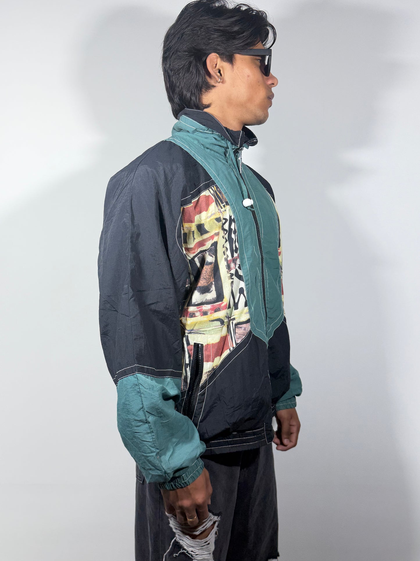 Vintage Graphic Colorblock Zip-Up Men's Jacket