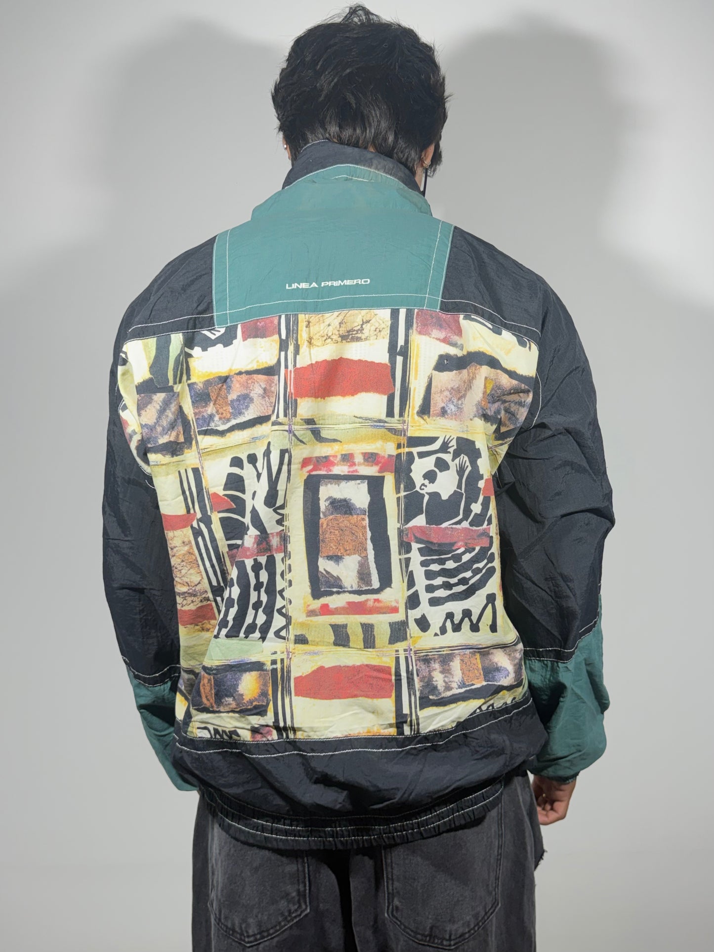 Vintage Graphic Colorblock Zip-Up Men's Jacket