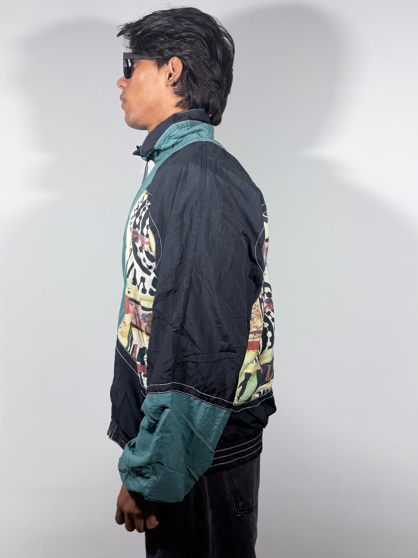 Vintage Graphic Colorblock Zip-Up Men's Jacket