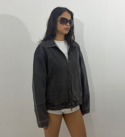 Women's Jacket Washed Charcoal Denim Zip