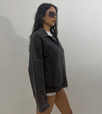 Women's Jacket Washed Charcoal Denim Zip