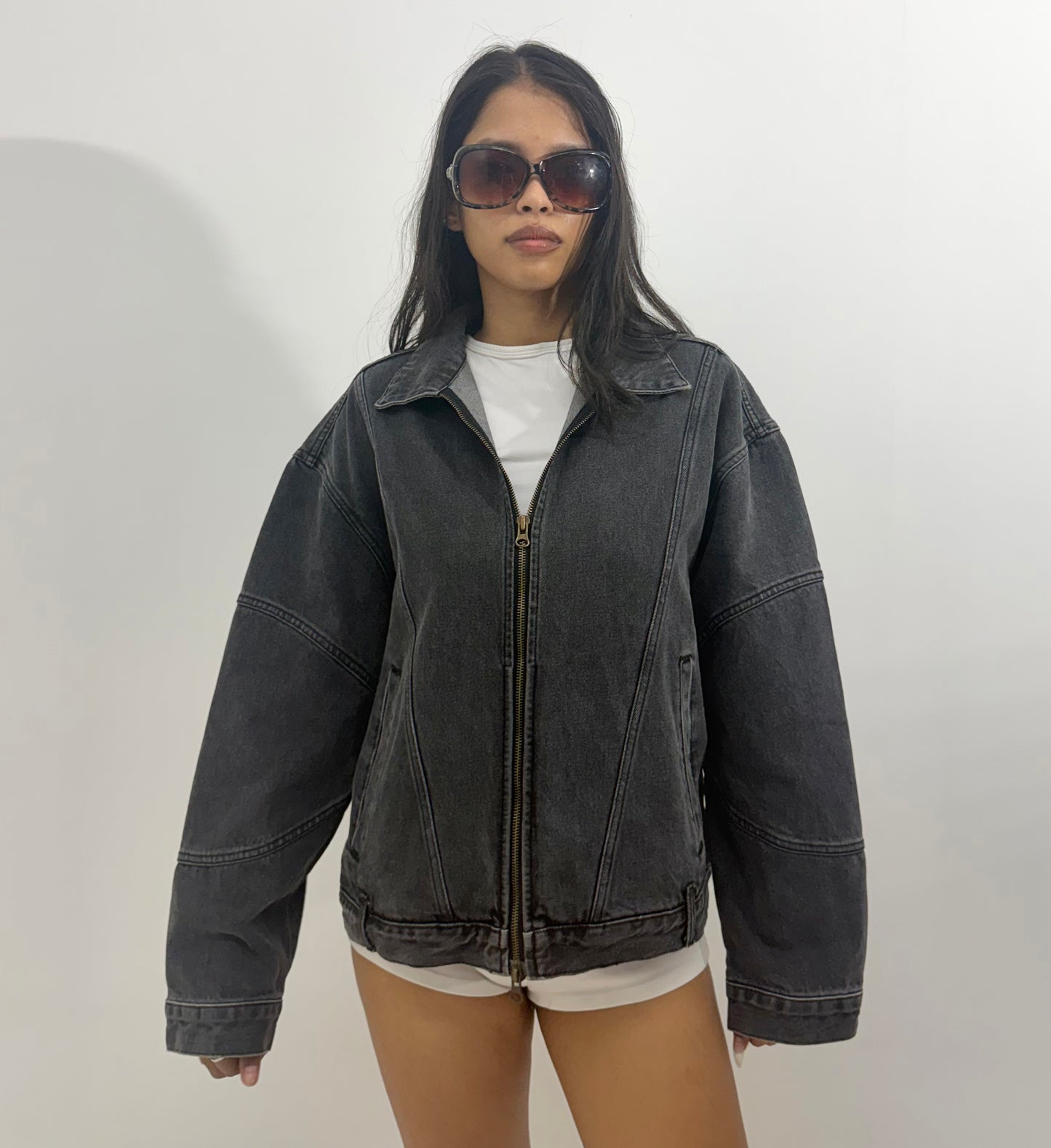 Women's Jacket Washed Charcoal Denim Zip