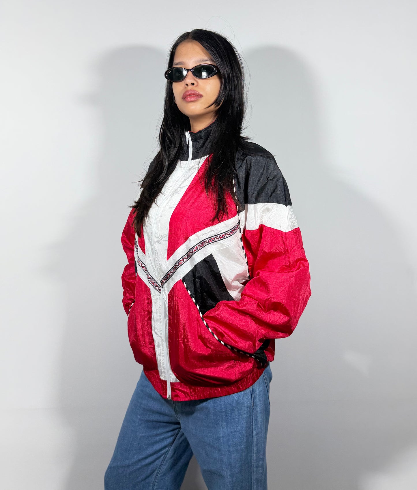 Women's Jacket Red & Black Aztec Print