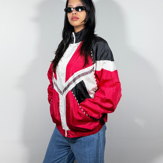 Women's Jacket Red & Black Aztec Print