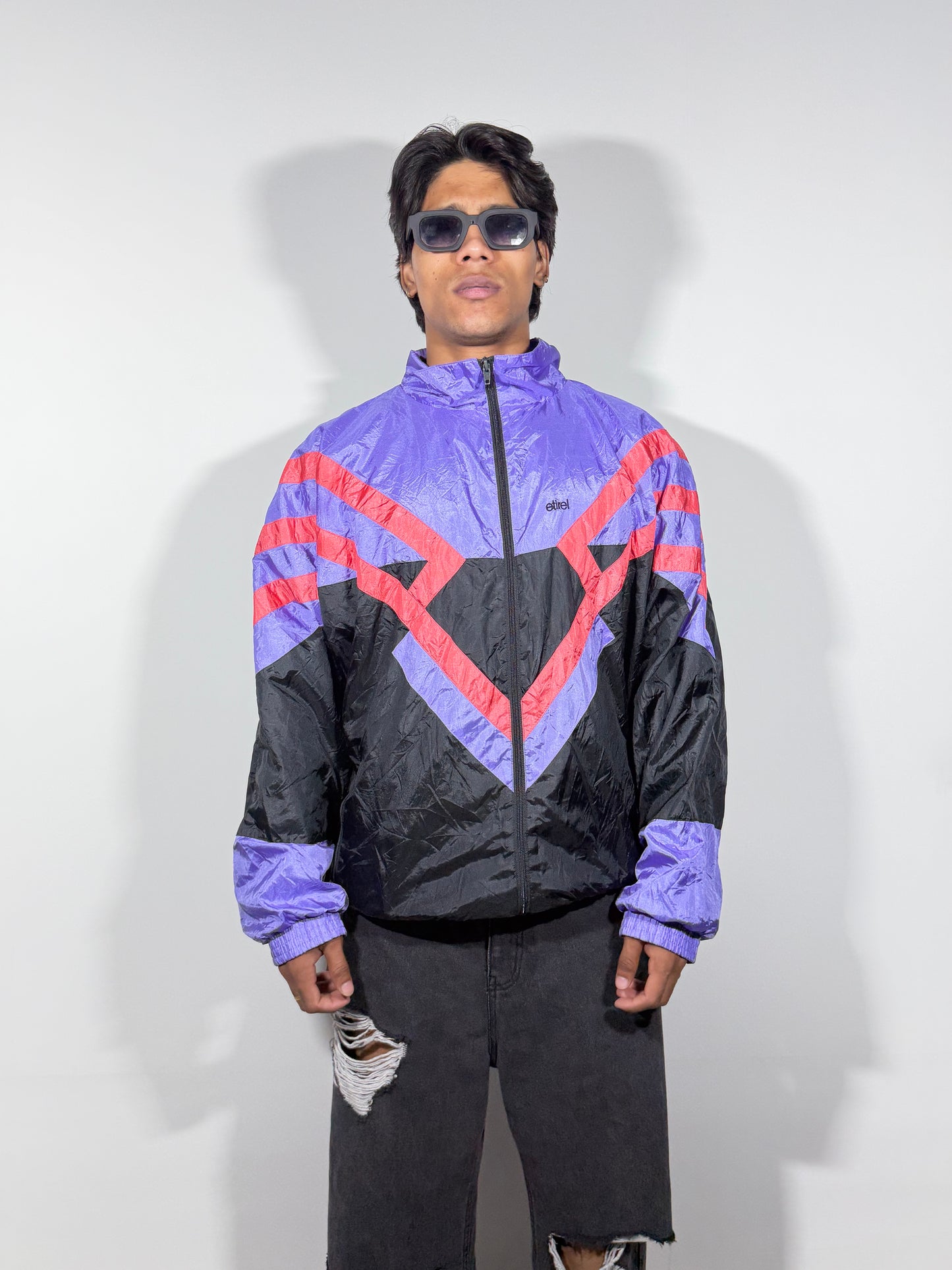 Vintage Chevron Colorblock Windbreaker Men's Jacket