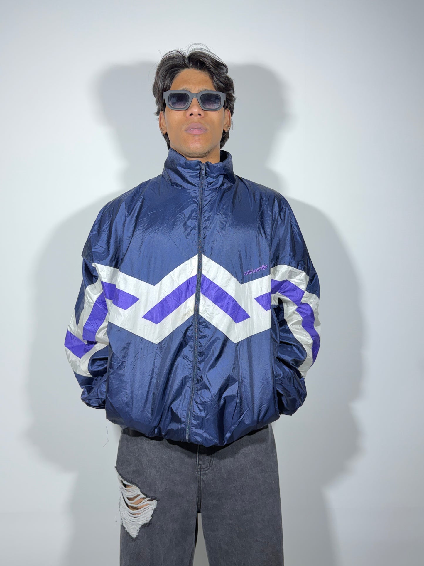 Retro Navy Panelled Windbreaker Men's Jacket