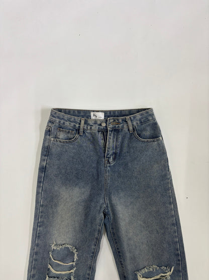 Men's Frayed Panel Distressed Denim