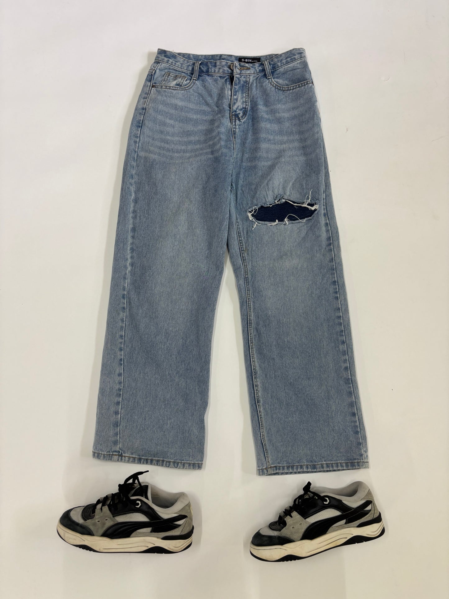 Men's Vintage Light Wash Wide-Leg Denim