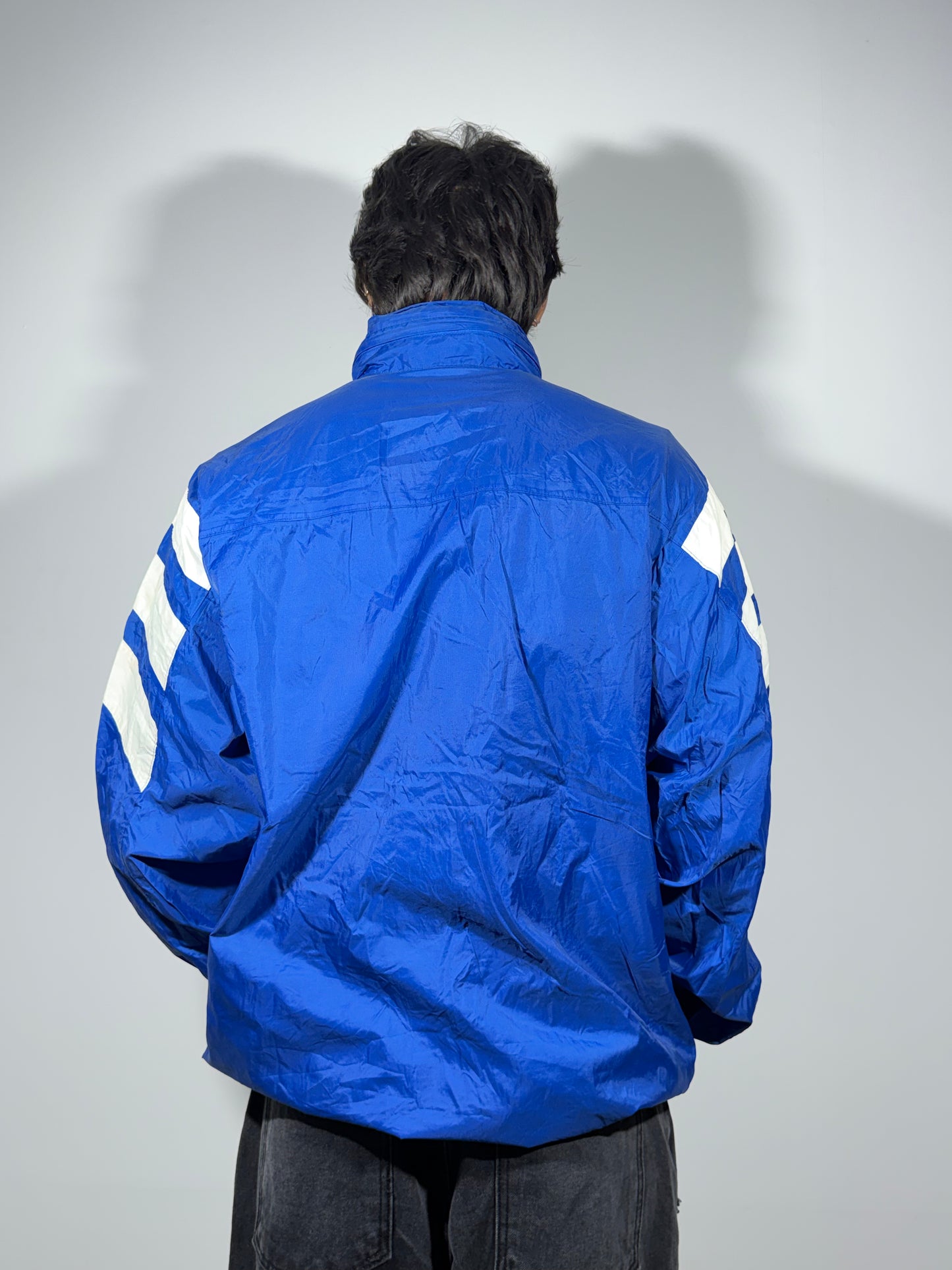 Vintage Blue Colorblock Hooded Windbreaker Men's Jacket